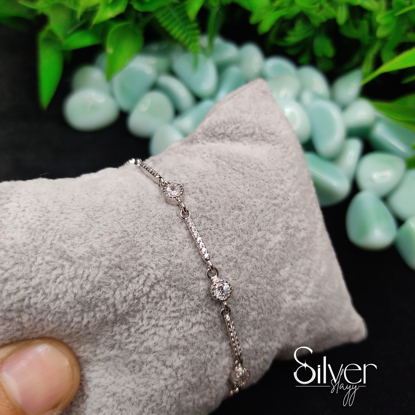 Dazzling Silver Bracelet with Crystal Accents for Women & Girls – Free Size