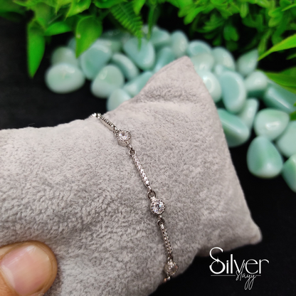 Dazzling Silver Bracelet with Crystal Accents for Women & Girls – Free Size