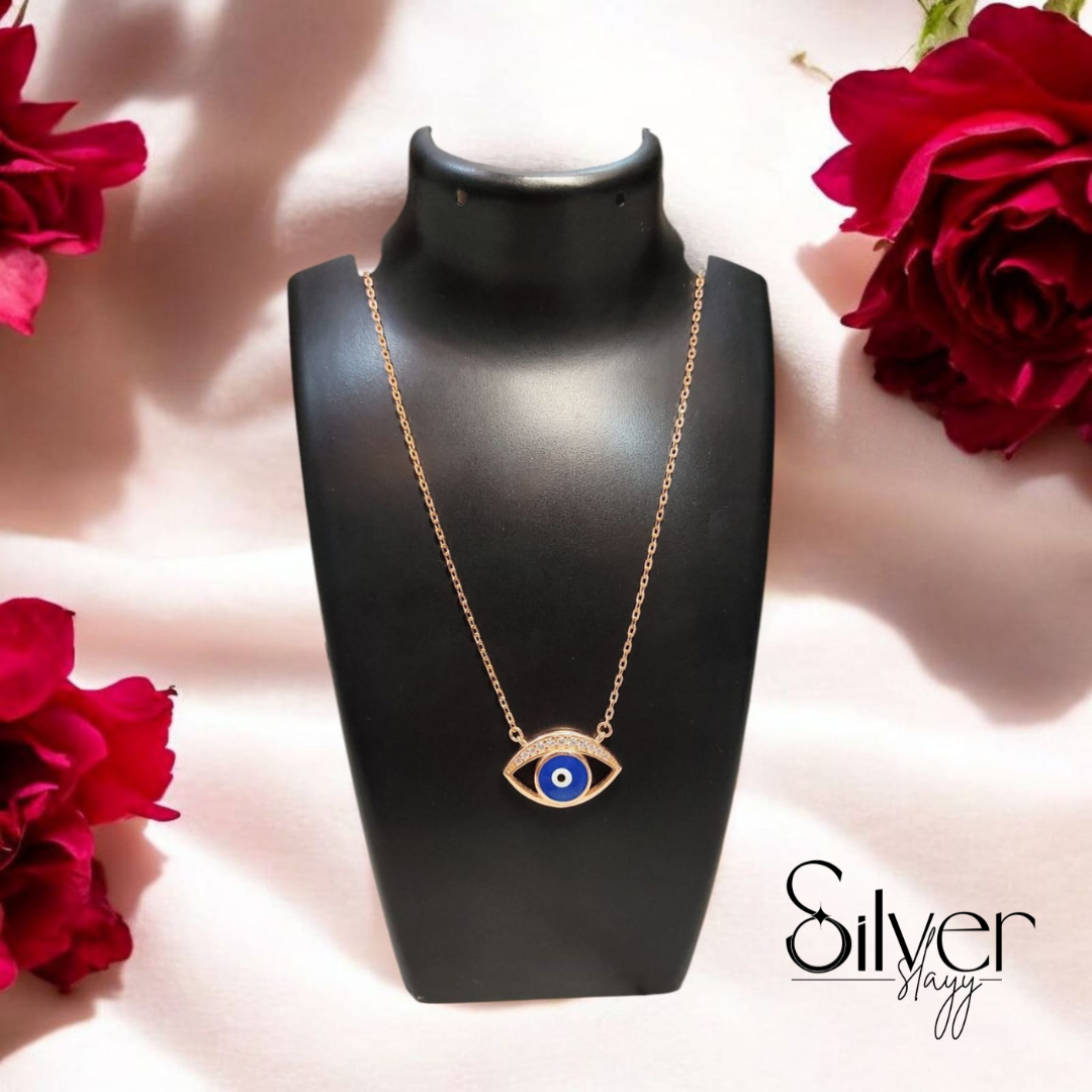 925 Sterling Silver Evil Eye Pendant Chain | Rose Gold Finish | Protective Necklace