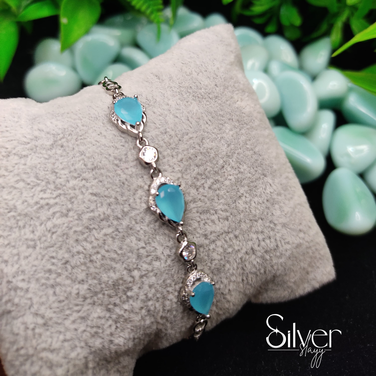 Elegant Blue Teardrop Bracelet in 925 Silver for Women & Girls – Free Size