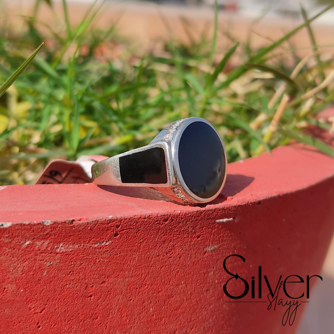 SilverSlayy Round Black Onyx Sterling Silver Ring – Timeless Minimalist Design