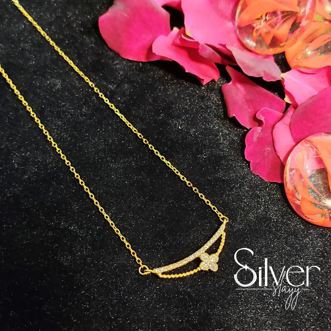 925 Sterling Silver Pendant Chain with Gold Polish | Elegant Floral Design Necklace