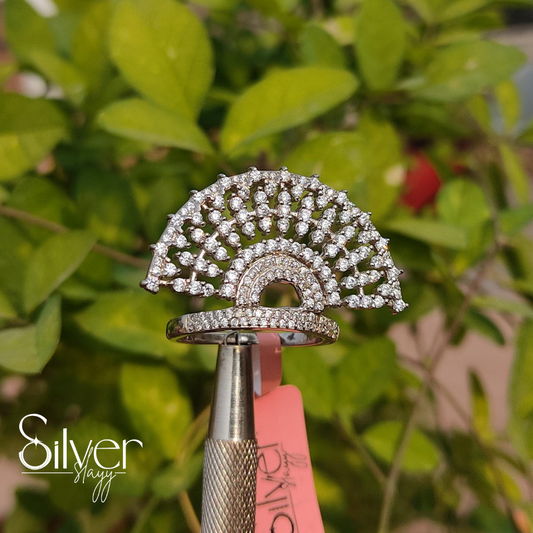 Stunning Fan-Shaped Zircon Sterling Silver Statement Ring – Unique Designer Jewelry | Silverslayy