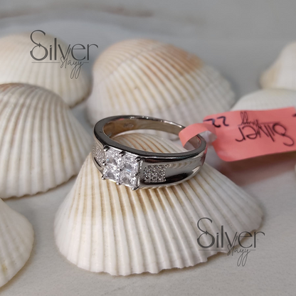 Men's 925 Sterling Silver Ring with Double Square Crystal Accent – Elegant and Dazzling