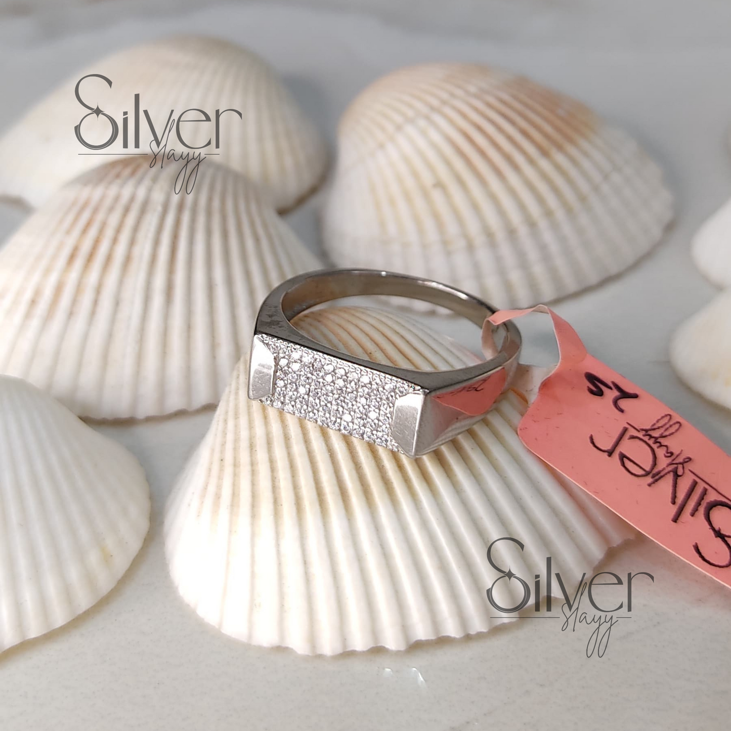 Men's 925 Sterling Silver Ring with Rectangular Pavé Crystal Panel – Sleek and Sophisticated Design