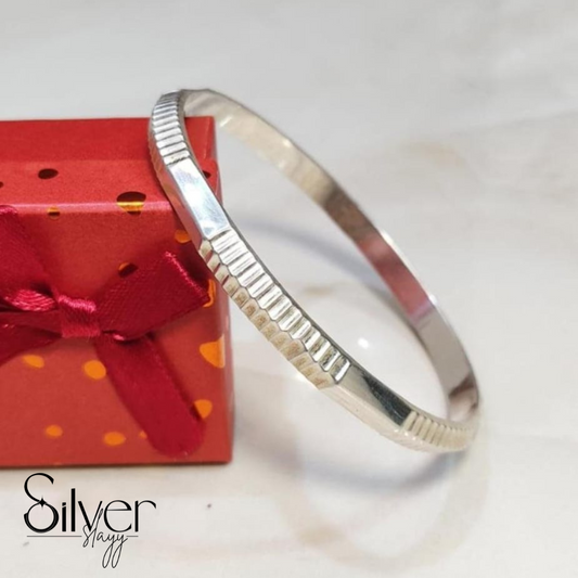 Men’s Kada in 925 Sterling Silver with Gear-Textured Edges | Bold Industrial-Inspired Bracelet by SilverSlayy