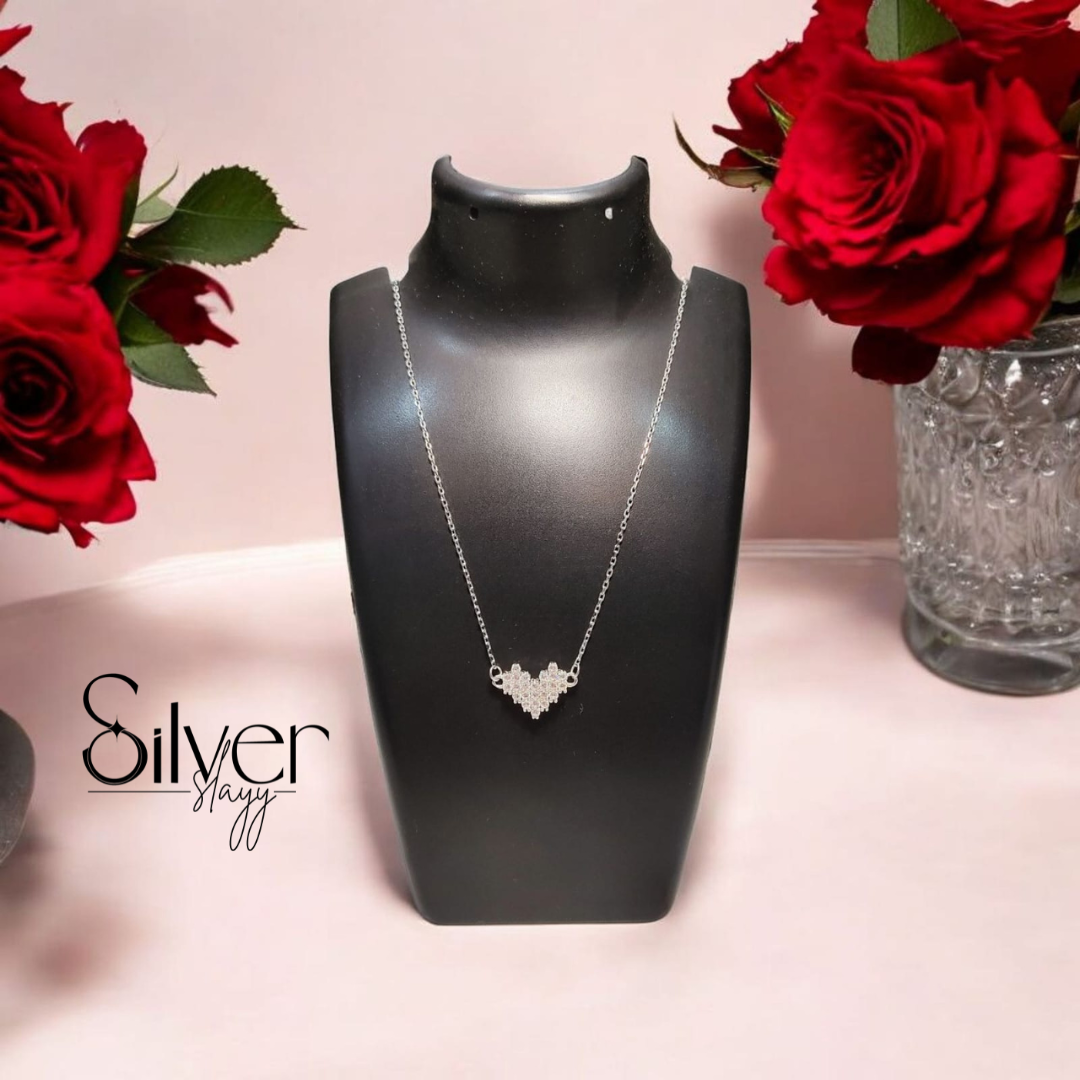 Delicate 925 Sterling Silver Heart Pendant Necklace with Cubic Zirconia – Women's Elegant Jewelry