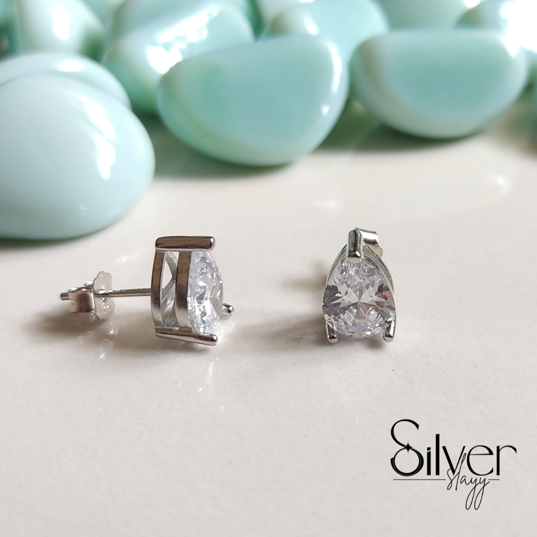 Teardrop Sterling Silver Earrings for Girls – Elegant & Sparkling Design