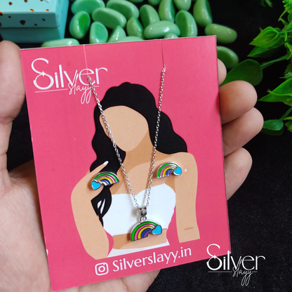 925 Sterling Silver Rainbow Pendant Set for Girls – Vibrant | Silverslayy