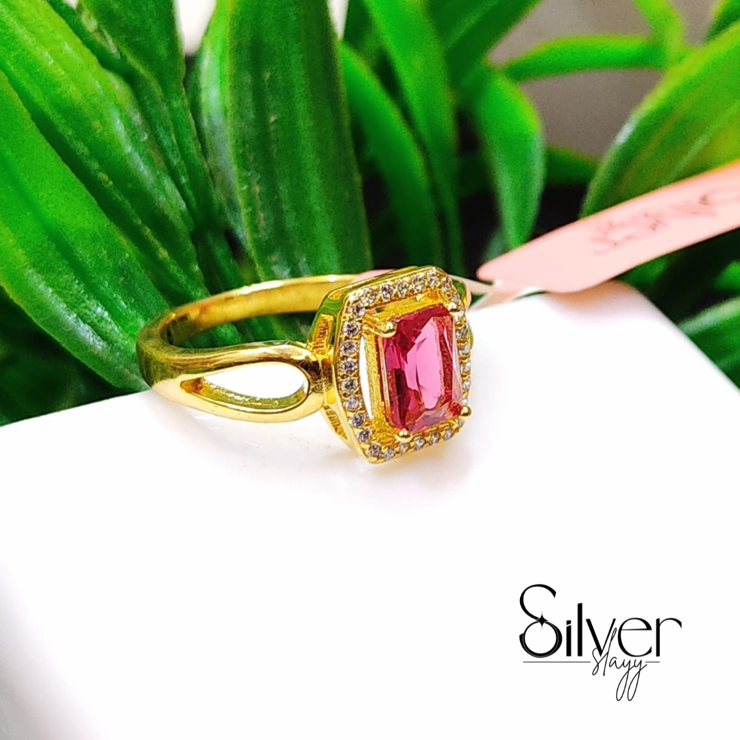 💖 Elegant Gold Plated Ring with Ruby Red Stone | Luxury Statement Jewelry