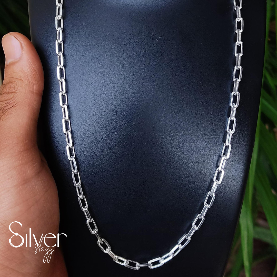 Men's Stylish Silver Chain - Modern Rectangular Link Design