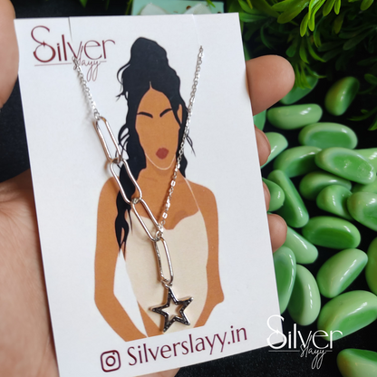 925 Sterling Silver Star Pendant Chain Necklace for Girls – Trendy Paperclip Link Chain with Star Charm | Silverslayy