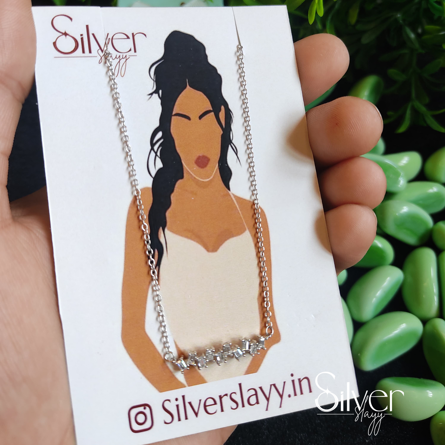 925 Sterling Silver Sparkling Bar Necklace for Girls – Minimalist Cubic Zirconia Design | Silverslayy