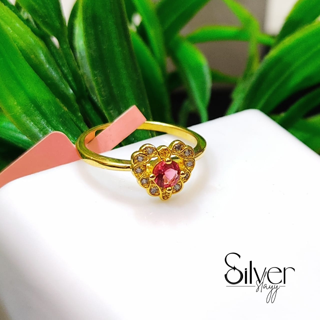 💖 Gold Plated Heart Ring with Red Stone | Elegant Women’s Jewelry for Love & Fashion