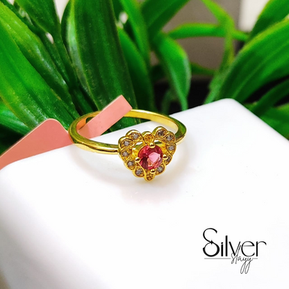 💖 Gold Plated Heart Ring with Red Stone | Elegant Women’s Jewelry for Love & Fashion