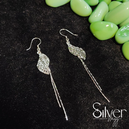 925 Sterling Silver Long Dangle Earrings for Women | Elegant Textured Drop Design
