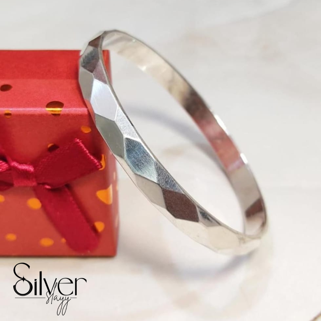 Diamond-Cut Polished Men's Kada in 925 Sterling Silver | Faceted Shine Bracelet by SilverSlayy