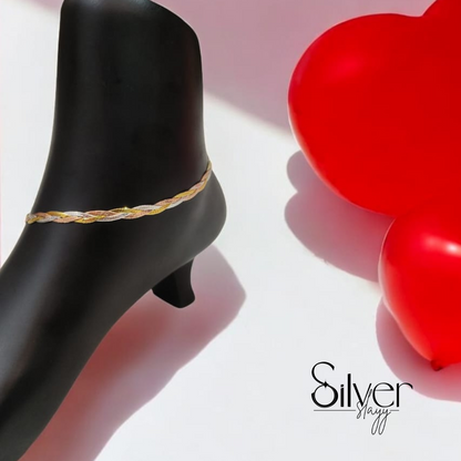 ✨ Italian 92.5% Silver Braided Anklet – Elegant Tri-Polish Design (10.25 Inches)