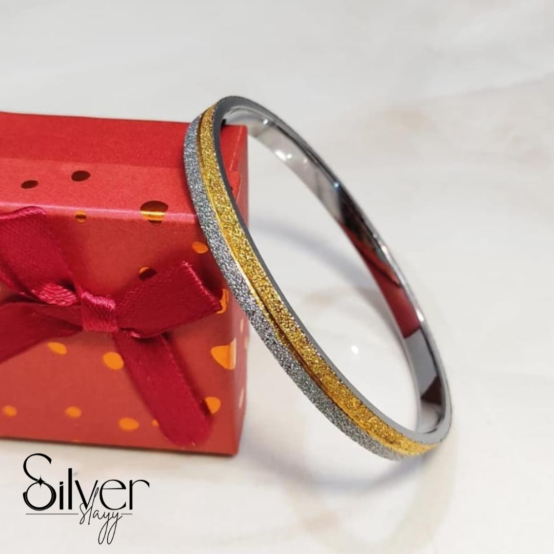 Textured Dual-Tone Men's Kada in 65% Silver Alloy | Gold-Silver Matte Finish Bangle by SilverSlayy