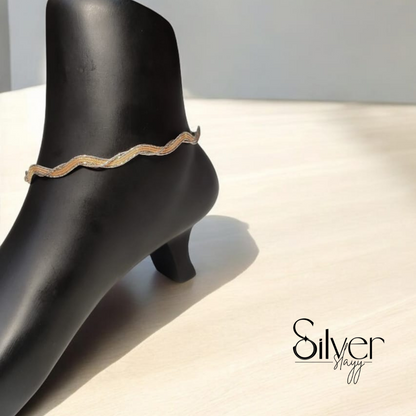 Italian 92.5% Silver Wavy Anklet – Rose Gold Polish, Elegant & Stylish (10.25 Inches)