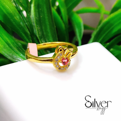 Gold-Plated Crown Ring – Sparkling Red Stone & Crystal Accents