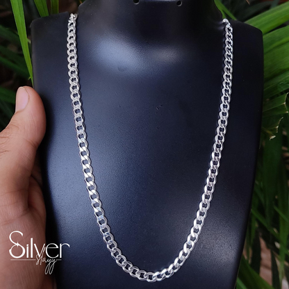 Men's Polished Silver Chain - Classic Cuban Link Necklace