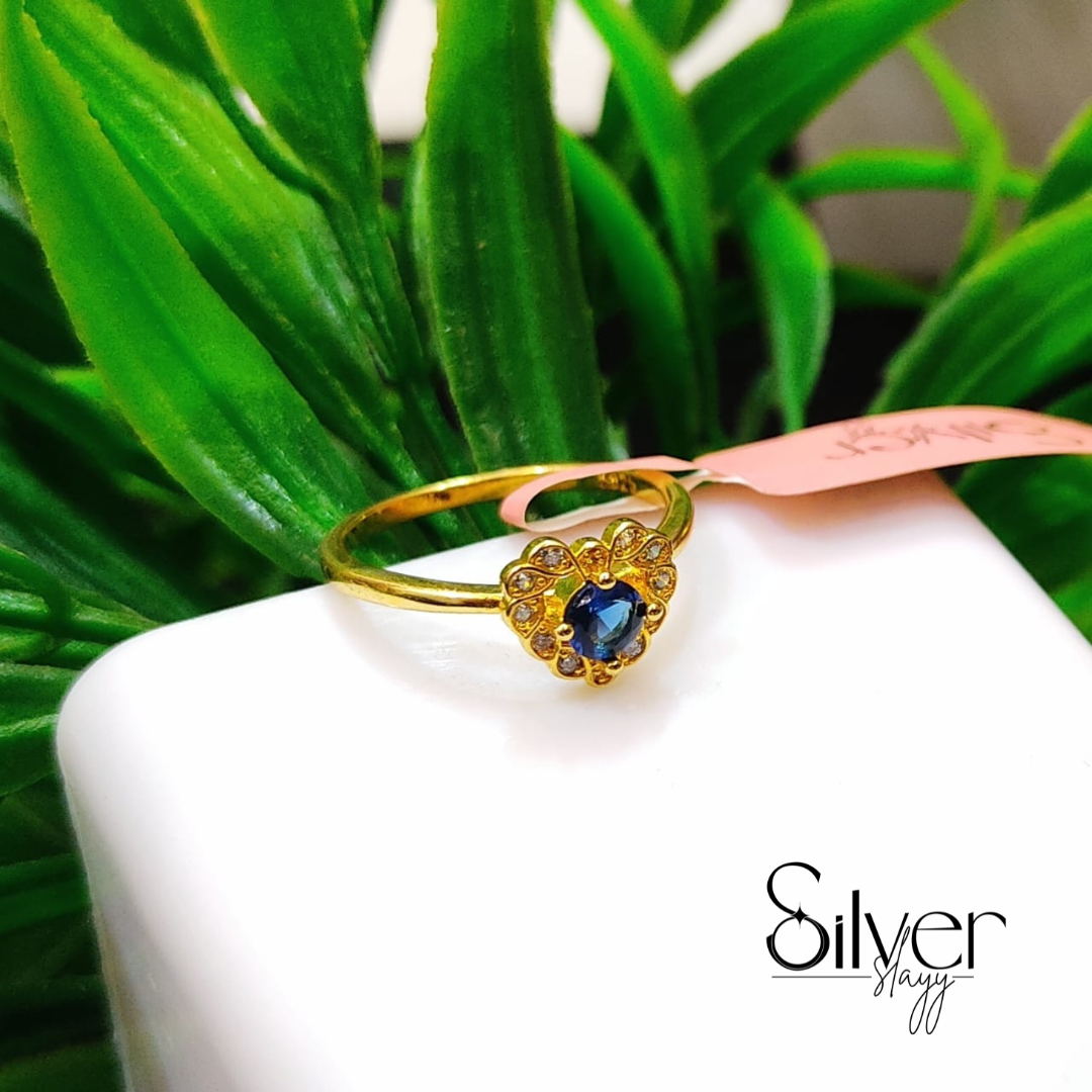 💙 Gold Plated Heart Ring with Blue Sapphire Stone | Elegant & Timeless Jewelry