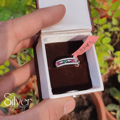 Elegant Multi-Stone Sterling Silver Band Ring – Perfect for Women | Silverslayy