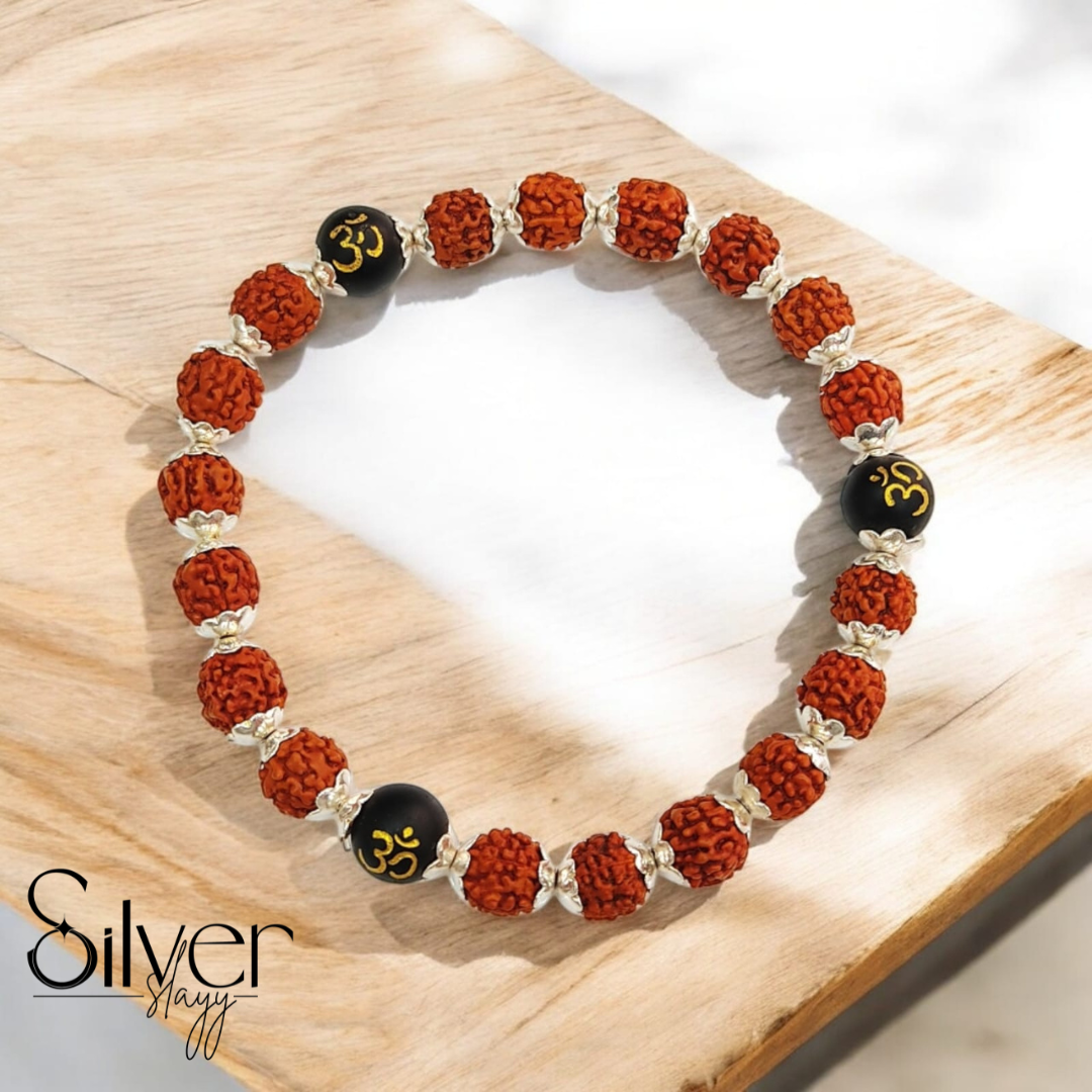 Unisex Rudraksha Bracelet with Sterling Silver Caps - Spiritual and Stylish