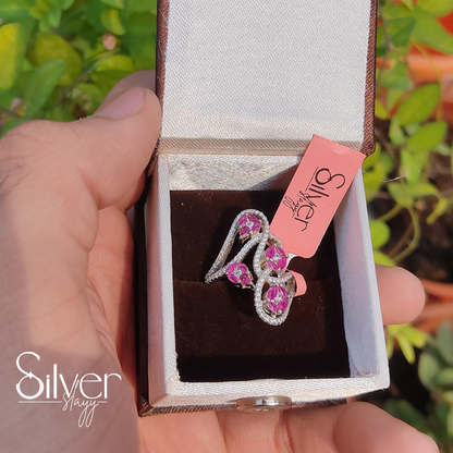 Pink Petal-Inspired Sterling Silver Ring – Elegant Floral Design for Women | Silverslayy