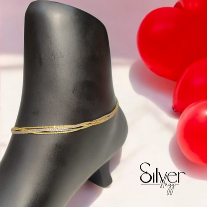 ✨ Italian 92.5% Silver 5-Layered Chain Anklet – Elegant Tri-Polish Design (10.25 Inches)
