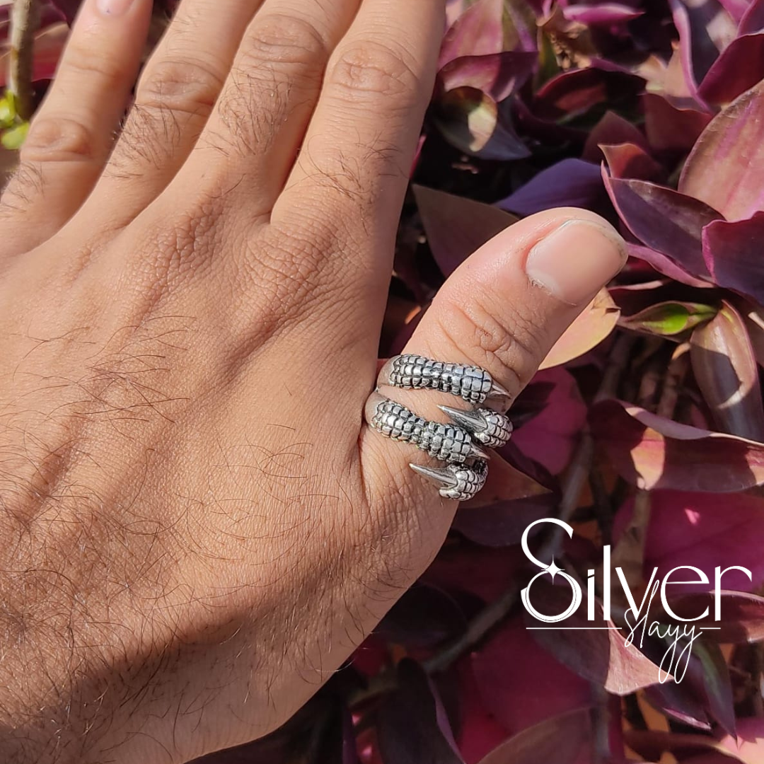 Dragon Claw Wrap Silver Ring | Unique Handcrafted Statement Jewelry by SilverSlayy