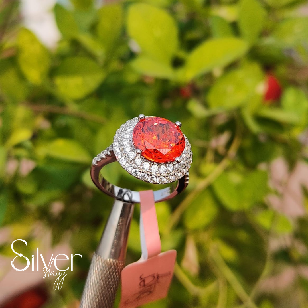 Fiery Red Gemstone Sterling Silver Ring – Stunning Cocktail Jewelry for Women | Silverslayy