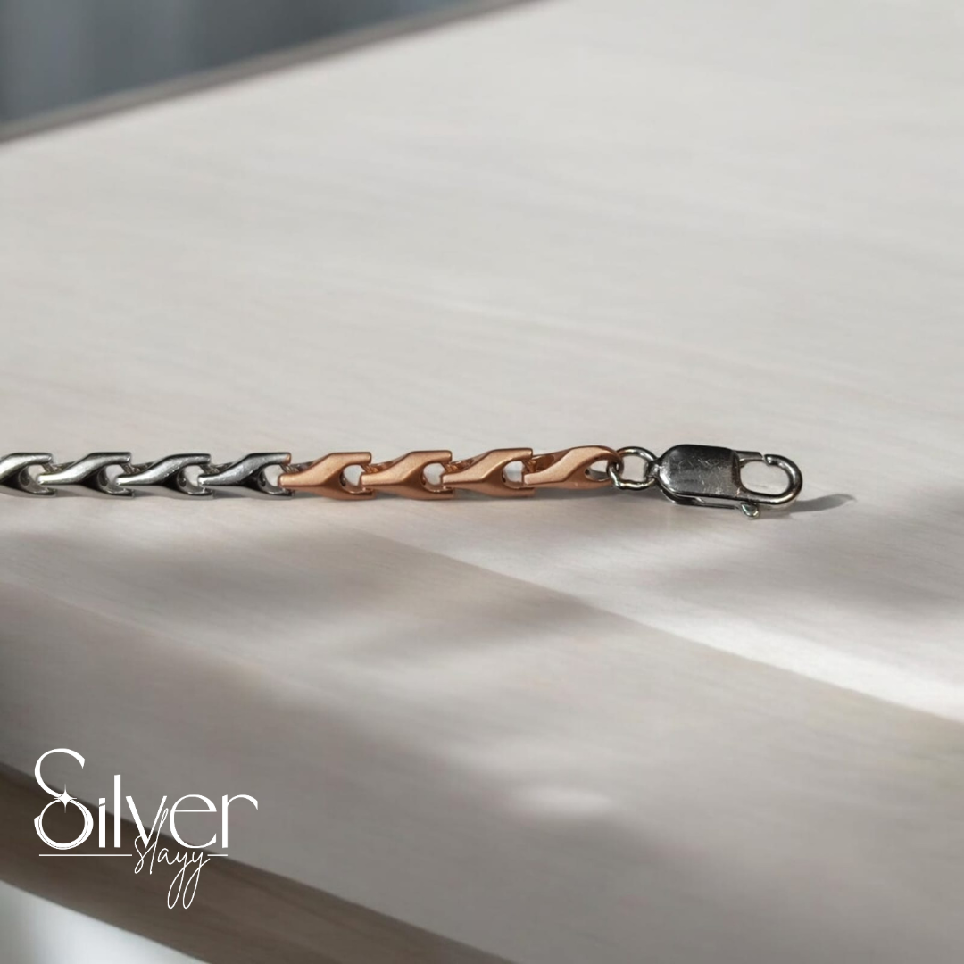 Two-Tone Men's Bracelet - Sleek Rose Gold & Silver Chain Design