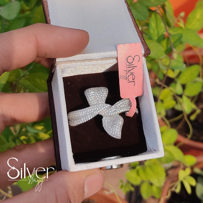 Trendy Two-Finger Bow-Knot Sterling Silver Ring – Unique & Stylish | Silverslayy