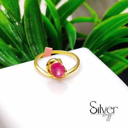 💖 Elegant Gold-Plated Ring – Red Ruby Solitaire Design