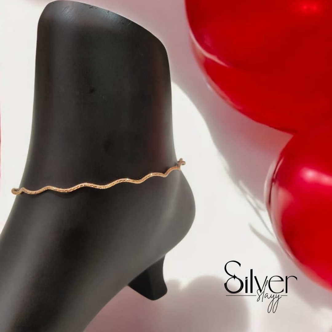 ✨ Italian 92.5% Silver Wavy Anklet – Elegant Rose Gold Finish (10.25 Inches)