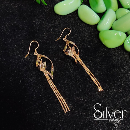 925 Sterling Silver Long Dangle Earrings | Floral Design with Chain Tassels