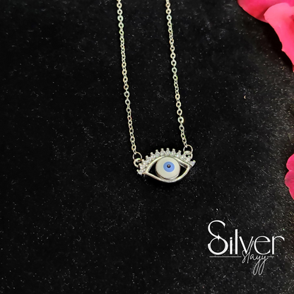 925 Sterling Silver Evil Eye Pendant Chain | Dainty Protective Necklace
