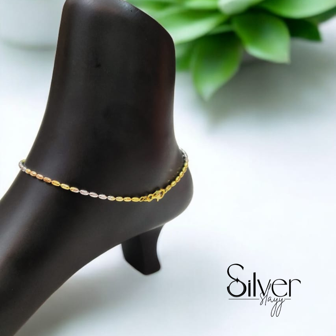 ✨ Italian 92.5% Silver Anklet – Elegant Tri-Polish Design (10.25 Inches)