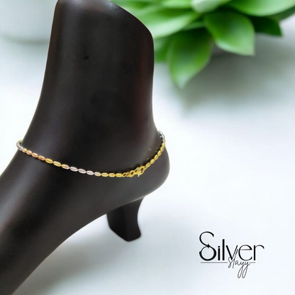 ✨ Italian 92.5% Silver Anklet – Elegant Tri-Polish Design (10.25 Inches)