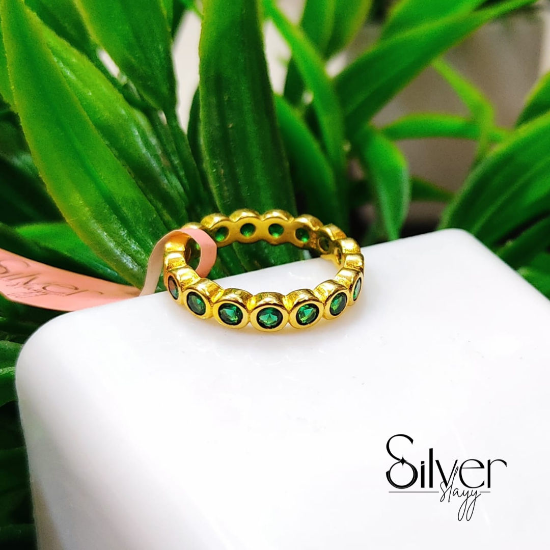 💚 Gold Plated Eternity Ring with Green Stones | Elegant Women's Jewelry
