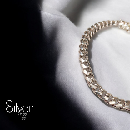 Men's Polished Silver Cuban Link Bracelet - Bold and Timeless Design