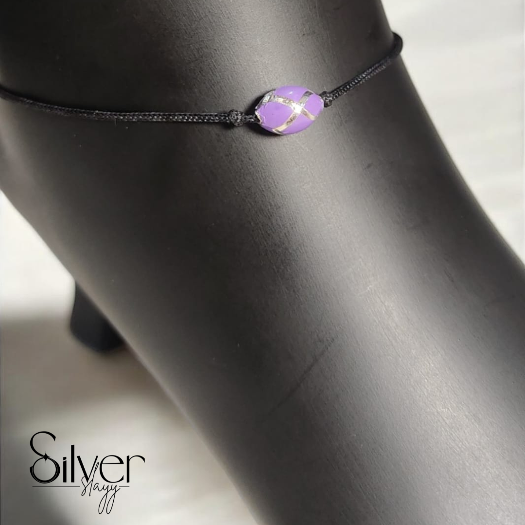 65% Pure Silver Adjustable Thread Anklet – Elegant Purple Bead Accent | Silver Slayy