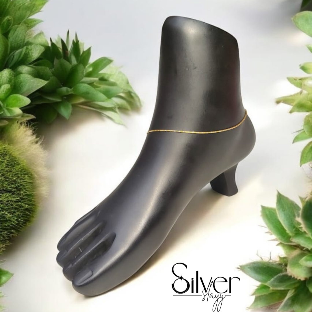 Italian 92.5% Silver Anklet – Slim, Elegant & Golden Polish Finish (10.25 Inches)