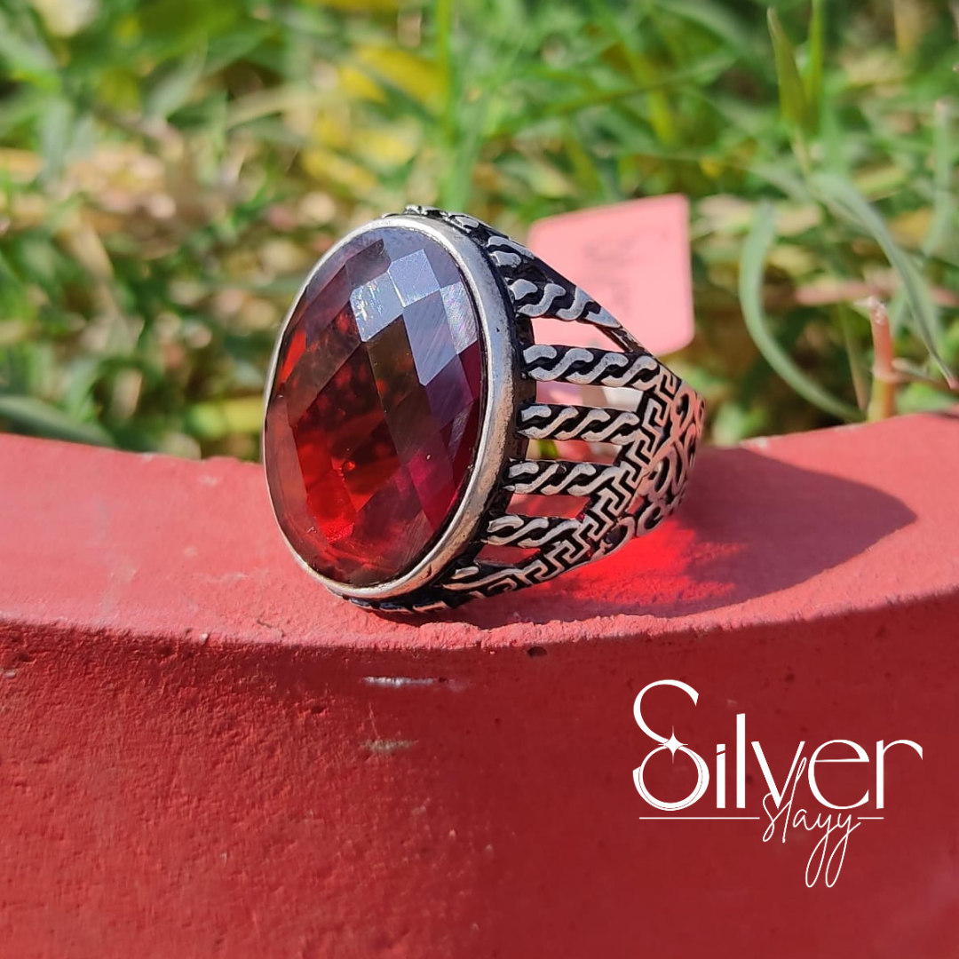 Vintage Garnet Silver Ring | Elegant Handcrafted Gemstone Jewelry by SilverSlayy