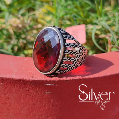 Vintage Garnet Silver Ring | Elegant Handcrafted Gemstone Jewelry by SilverSlayy