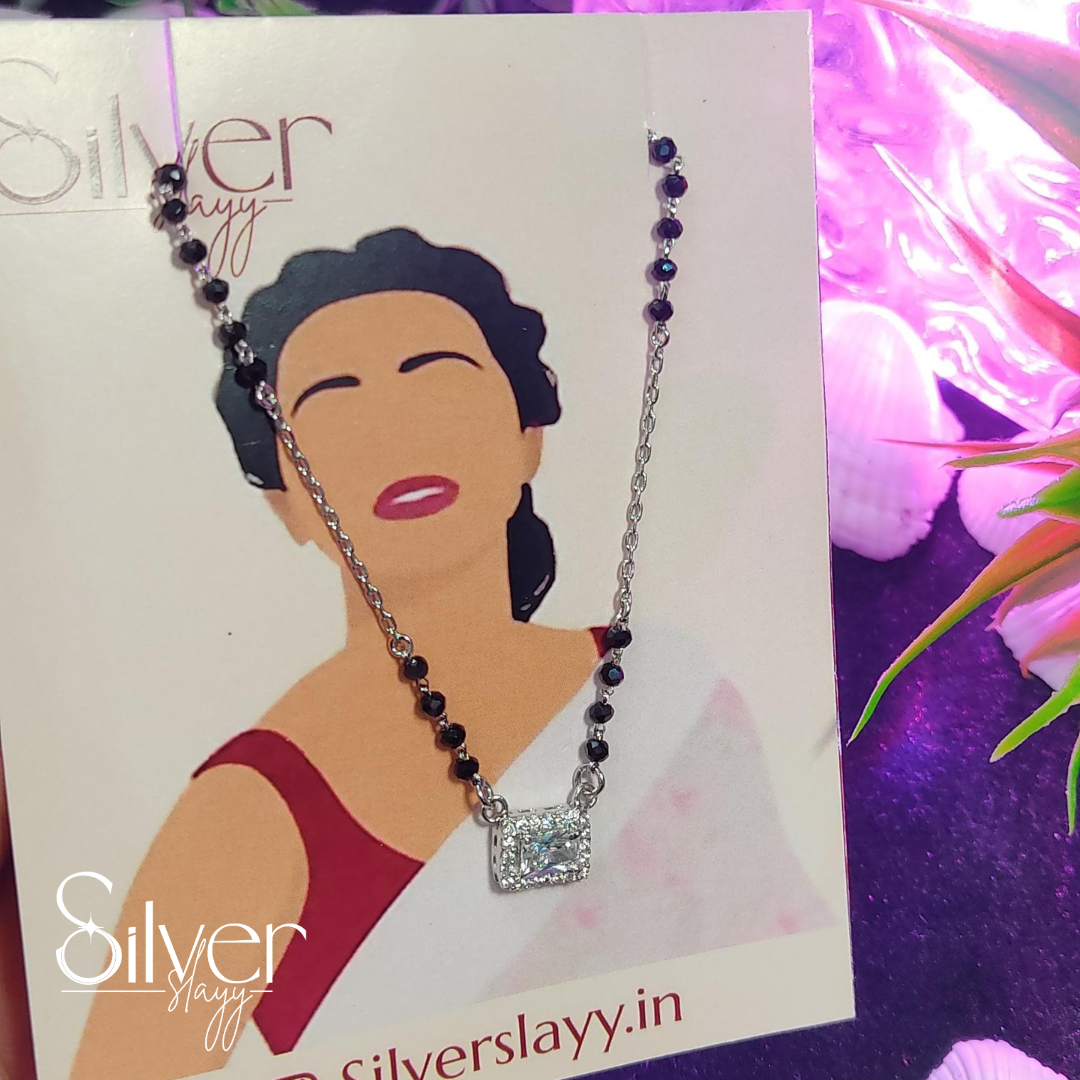 Square Pendant Silver Mangal Sutra | Modern Jewelry by SilverSlayy