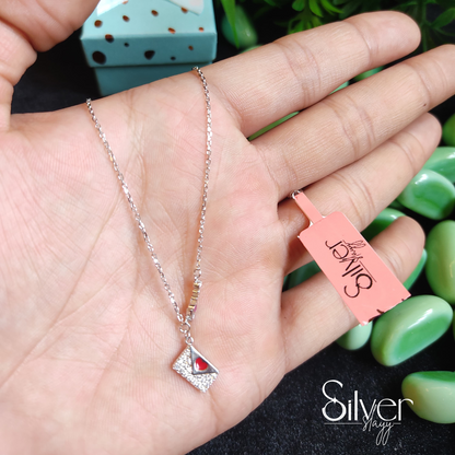925 Sterling Silver Love Letter Envelope Pendant Necklace for Girls – Romantic Red Heart Charm | Silverslayy