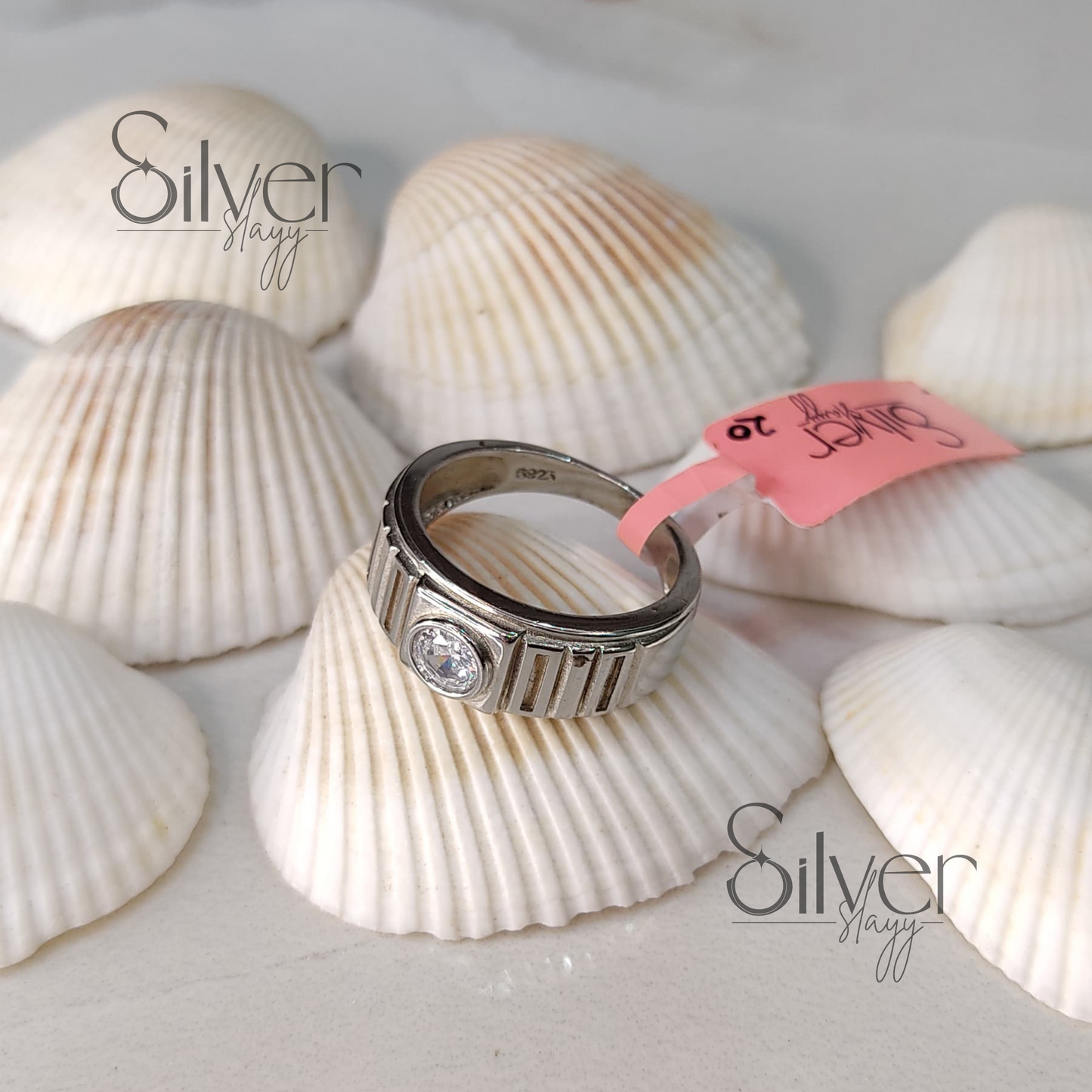 Men's 925 Sterling Silver Ring with Round Crystal Accent – Modern Minimalist Style